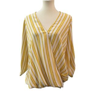 West Kei Yellow Striped Surplice Blouse Women’s Size XL